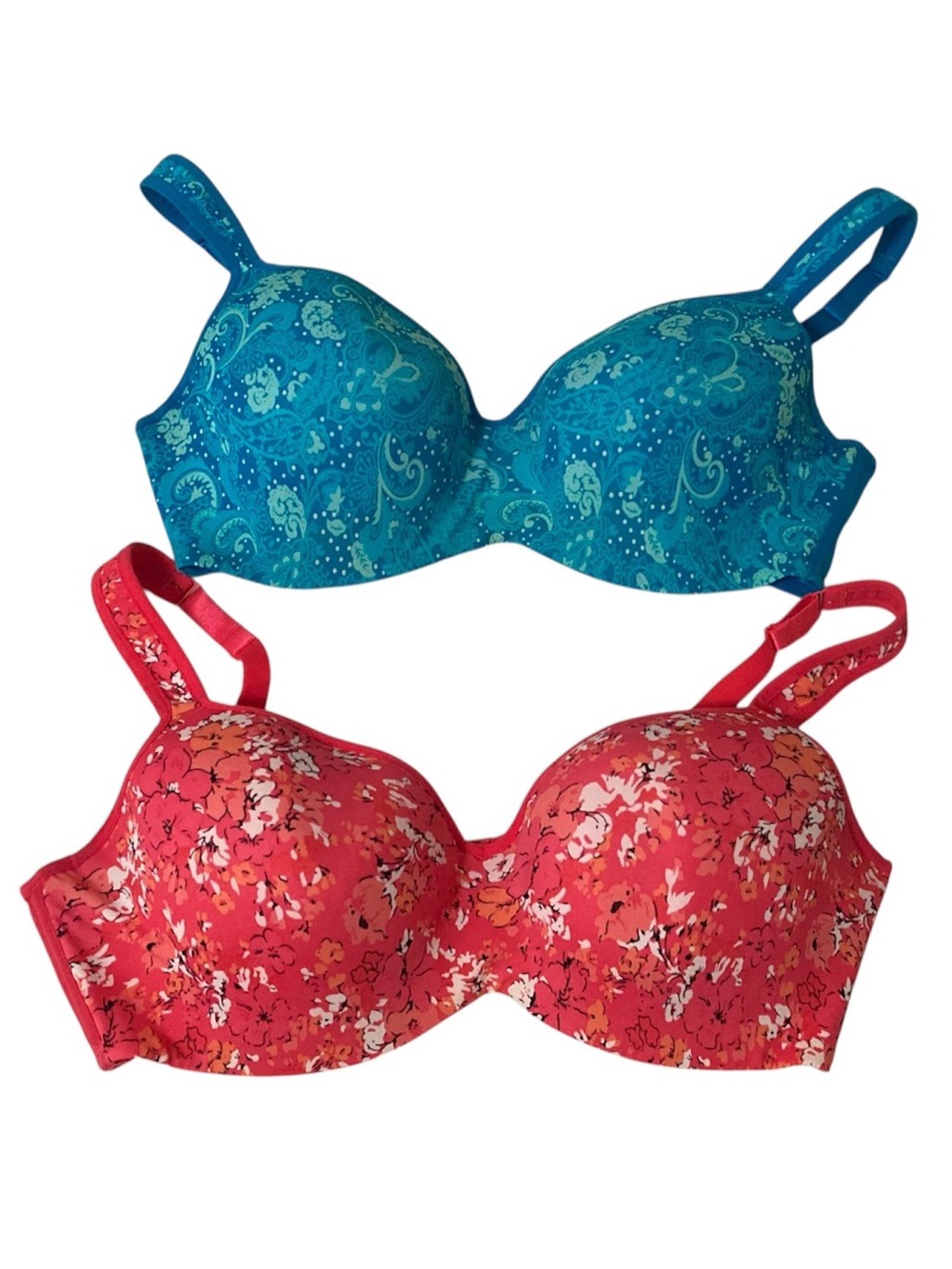 2 Avenue Body Size 40DD Pink Floral and Blue Paisley Underwire Bras w/ Padding